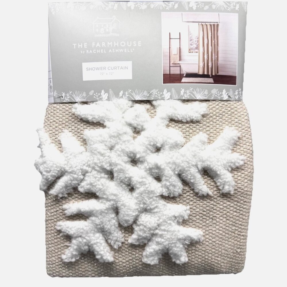 Rachel Ashwell Tufted Snowflake Shower Curtain Silver Sparkle Christmas Holiday